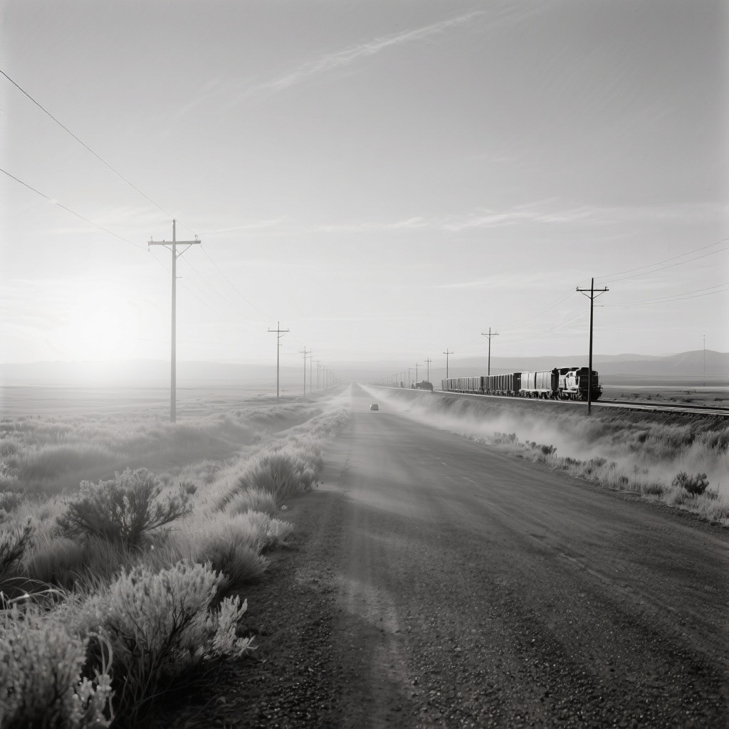Road, powerlines, and rail corridor